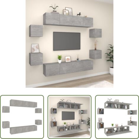 Muebles de pared -  Set de muebles de TV 8 pzas madera contrachapada gris hormigón