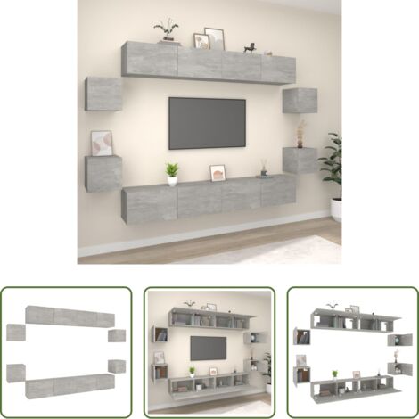 Muebles de pared -  Set de muebles de TV 8 pzas madera contrachapada gris hormigón