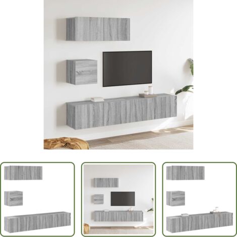 Muebles de pared -  Set de muebles para TV 4 pzas madera contrachapada gris Sonoma
