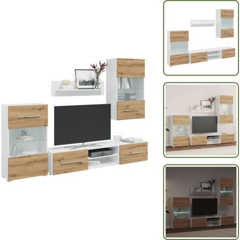 Muebles de pared - vidaXL Muebles de TV 5 piezas con iluminación LED roble artesanal - Muebles de pie