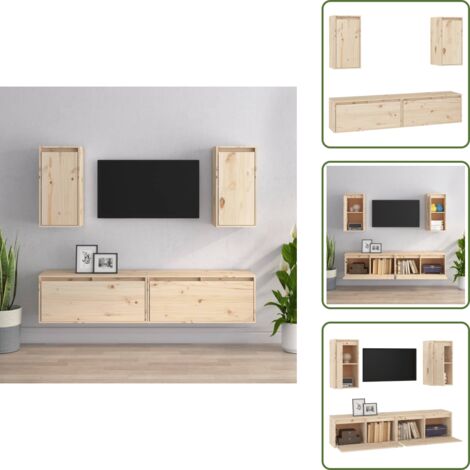 Muebles de pared - vidaXL Muebles para TV 4 piezas madera maciza de pino - Armario flotante