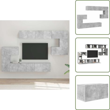Muebles de pared - vidaXL Set de muebles de salón 10 pzas madera ingeniería gris hormigón - Muebles de madera