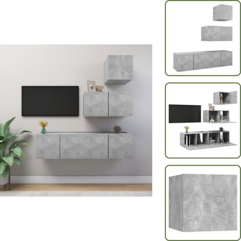 Muebles de pared - vidaXL Set de muebles de salón 4 pzas madera ingeniería gris hormigón - Muebles modernos