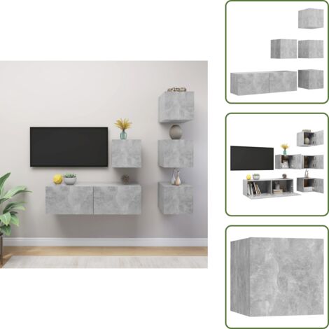 Muebles de pared - vidaXL Set de muebles de salón 6 pzas madera ingeniería gris hormigón - Muebles de madera