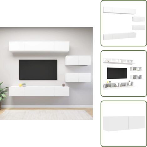 Muebles de pared - vidaXL Set de muebles de salón TV 6 piezas madera de ingeniería blanco - Muebles de madera contrachapada