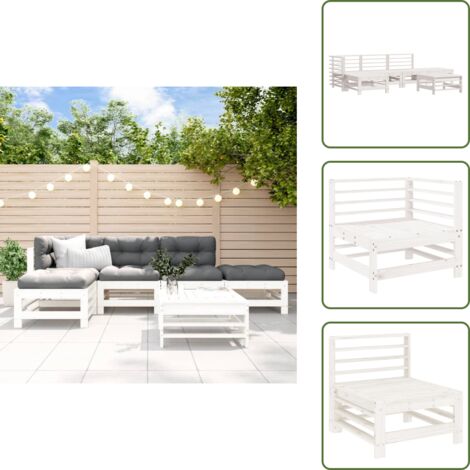 Muebles de patio - vidaXL Juego de muebles de jardín 6 piezas madera maciza pino blanco - Sofás de madera
