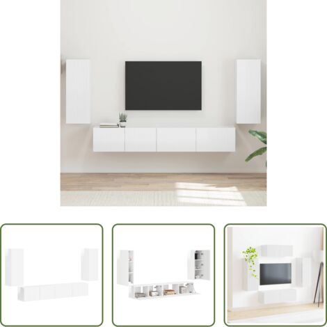 Muebles de sala -  Conjunto de mueble de TV 4 pcs brillante Madera de ingeniería