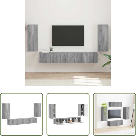 Muebles de sala -  Conjunto de mueble de TV 4 pcs Gris Sonoma Madera de ingeniería