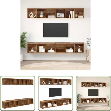 Muebles de sala -  Conjunto de mueble de TV 4 pcs Madera Vieja 37 x 37 x 107 cm