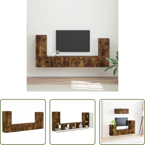 Muebles de sala -  Conjunto de mueble de TV 4 pcs Roble ahumado