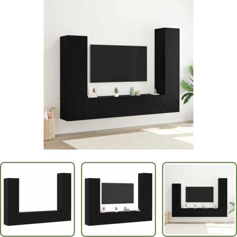 Muebles de sala -  Conjunto de mueble de TV 4 pcs Roble Negro Madera de ingeniería