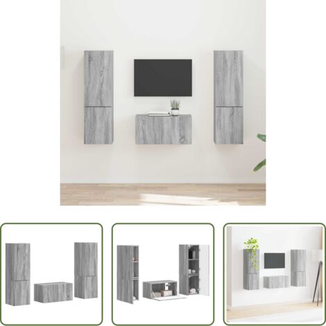 Muebles de sala -  Conjunto de mueble de TV 5 pcs Gris Sonoma Madera de ingeniería