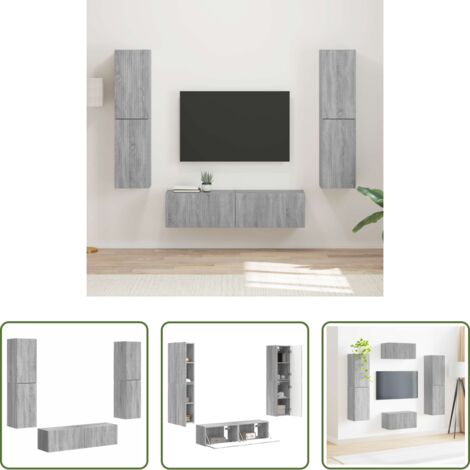 Muebles de sala -  Conjunto de mueble de TV 6 pcs Gris Sonoma Madera de ingeniería