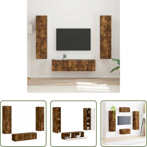 Muebles de sala -  Conjunto de mueble de TV 6 pcs Roble ahumado