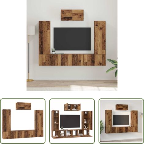 Muebles de sala -  Conjunto de mueble de TV 7 pcs Madera envejecida