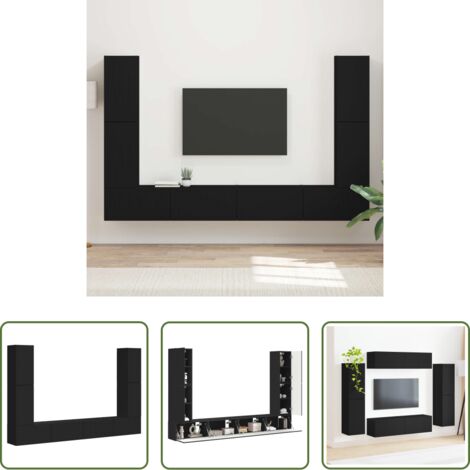 Muebles de sala -  Conjunto de mueble de TV 8 pcs Negro Madera de ingeniería