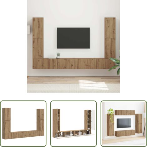 Muebles de sala -  Conjunto de mueble de TV 8 pcs Roble artesanal