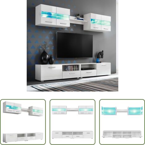 Muebles de sala -  Mueble de salón de TV con luces LED blanco brillante 5 piezas