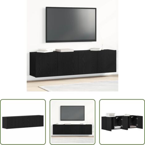 Muebles de sala -  Muebles de TV 2 piezas roble negro 160x30x41 cm madera de ingeniería