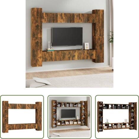 Muebles de sala -  Set de muebles de TV 10 pzas madera contrachapada roble ahumado