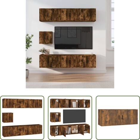 Muebles de sala -  Set de muebles de TV 7 pzas madera contrachapada roble ahumado