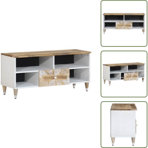 Muebles de sala - vidaXL Mueble de TV madera maciza de mango 100x33,5x46 cm - Muebles de dormitorio