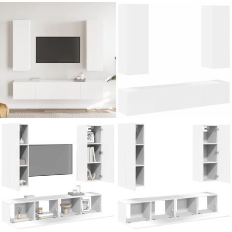 Muebles de salón 4 piezas madera de ingeniería blanco - Muebles de TV - Muebles de madera