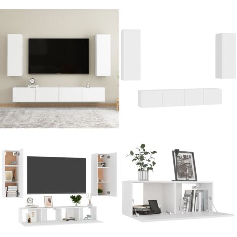 Muebles de salón 4 piezas madera de ingeniería blanco - Muebles de TV - Muebles de madera