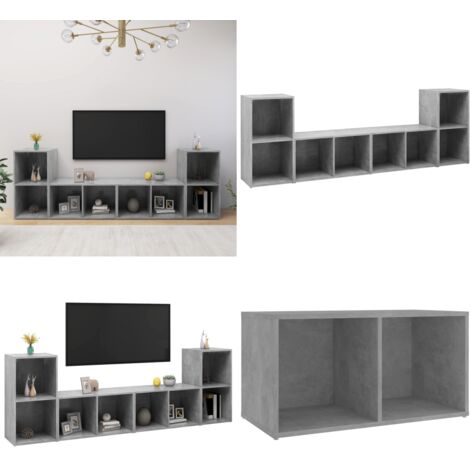 Muebles de salón 4 pzas madera ingeniería gris hormigón - Muebles de TV - Muebles de madera
