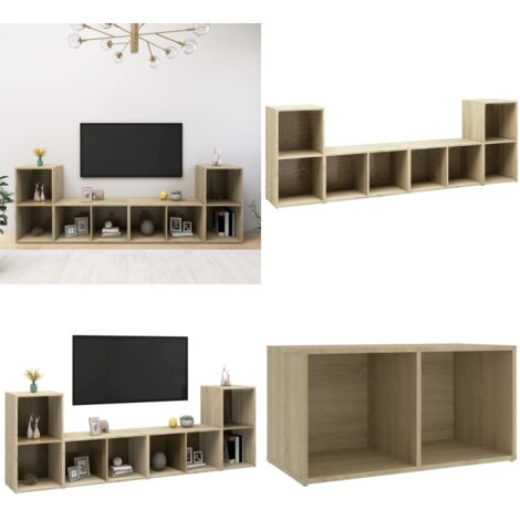 Muebles de salón 4 pzas madera ingeniería roble Sonoma - Muebles de TV - Muebles de madera