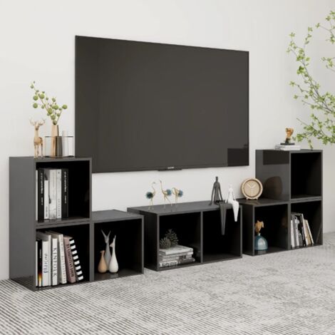 Muebles de salón 6 piezas madera de ingeniería gris brillo vidaXL