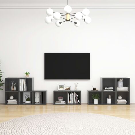 Muebles de salón 8 piezas madera de ingeniería gris brillo vidaXL