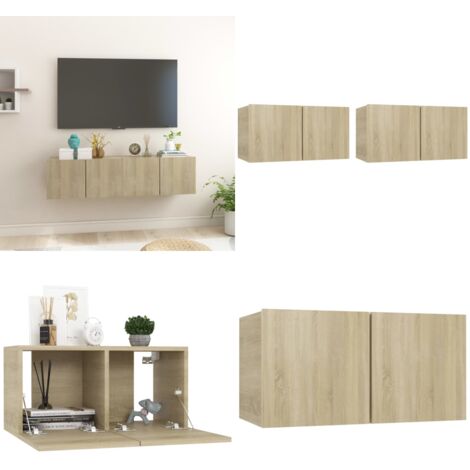 Muebles de salón colgantes 2 uds roble Sonoma 60x30x30 cm - Armario de TV - Muebles de salón