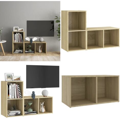 Muebles de salón de pared 2 pzas madera ingeniería roble Sonoma - Muebles de salón - Soporte para TV