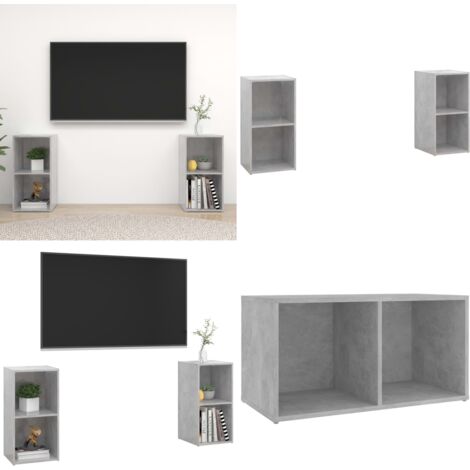 Muebles de salón de pared 2 pzs madera ingeniería gris hormigón - Muebles de salón - Soporte para TV