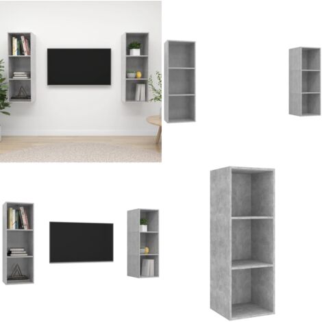Muebles de salón de pared 2 pzs madera ingeniería gris hormigón - Muebles de salón - Soporte para TV