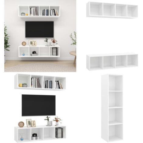 Muebles de salón de pared 2 uds madera ingeniería blanco - Muebles de pared - Almacenamiento de TV