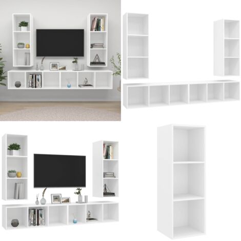 Muebles de salón de pared 4 piezas madera de ingeniería blanco - Armario de TV - Muebles de salón