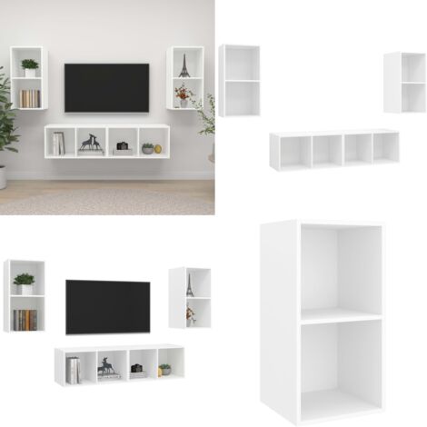Muebles de salón de pared 4 piezas madera de ingeniería blanco - Muebles de salón - Armario de TV