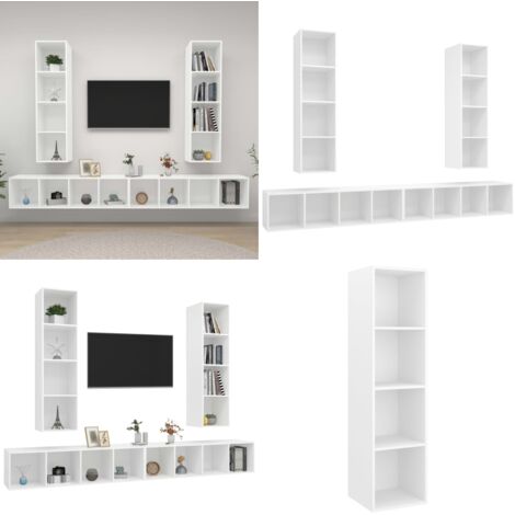 Muebles de salón de pared 4 piezas madera de ingeniería blanco - Muebles de salón - Soporte para TV