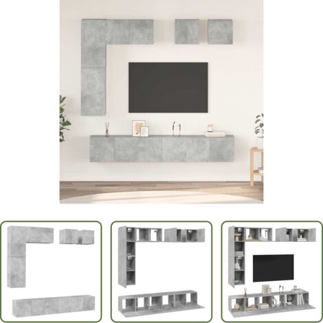 Muebles de salón -  Set muebles de salón TV 8 pzas madera ingeniería gris hormigón