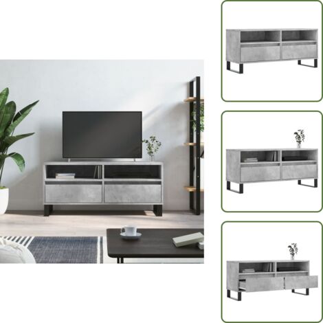 Muebles de salón - vidaXL Mueble de TV madera contrachapada gris hormigón 100x34,5x44,5cm - Muebles de dormitorio