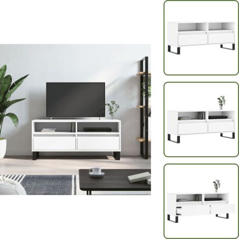 Muebles de salón - vidaXL Mueble para TV madera contrachapada blanco 100x34,5x44,5 cm - Muebles de dormitorio