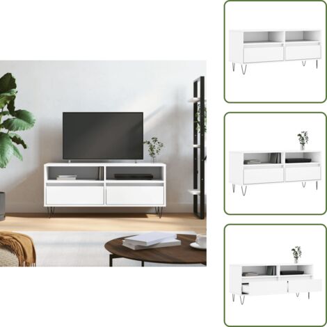 Muebles de salón - vidaXL Mueble para TV madera contrachapada blanco 100x34,5x44,5 cm - Muebles de dormitorio