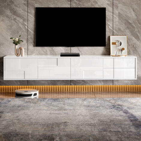 Muebles de televisión 170x30x31 cm con 3 puertas y 2 cajones, sin manijas, pudiendo ser colgado o puesto libremente