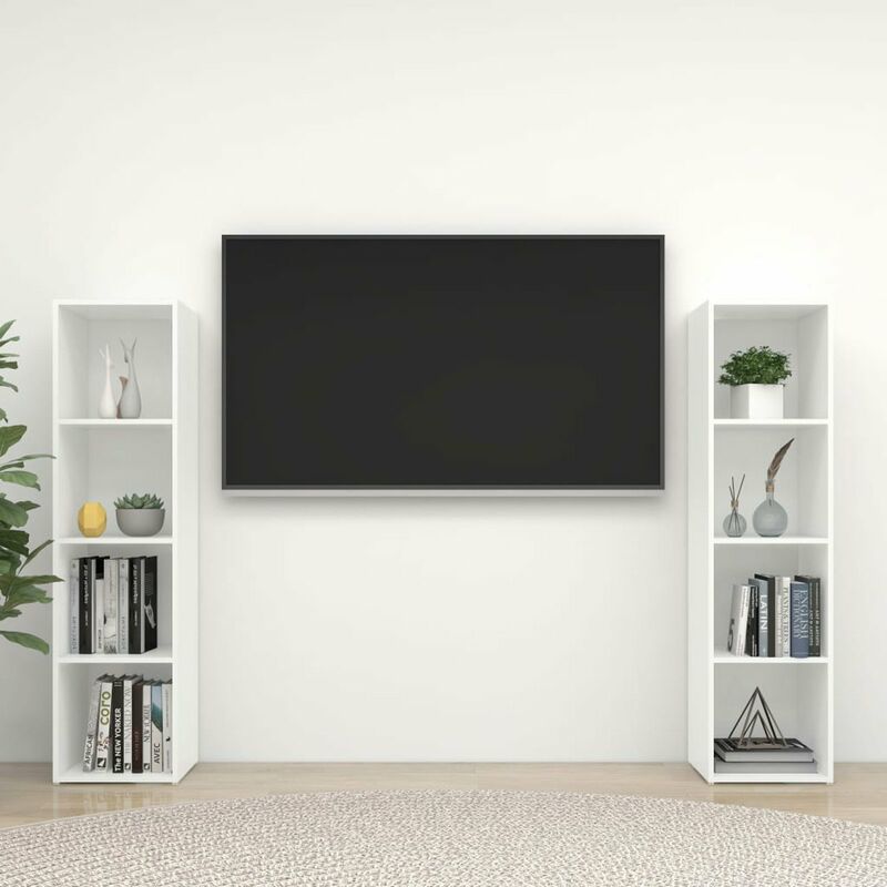 

Muebles de TV 2 uds aglomerado blanco brillante 142,5x35x36,5cm