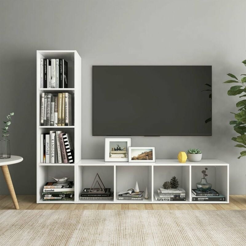 

Muebles de TV 2 uds aglomerado blanco brillante 142,5x35x36,5cm
