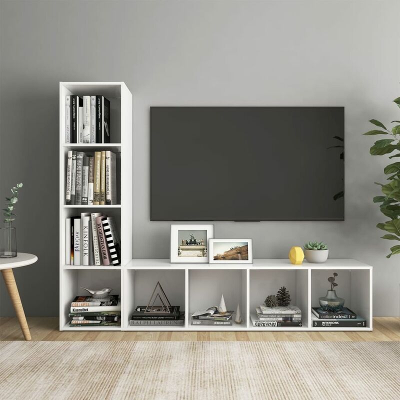

Muebles de TV 2 uds aglomerado blanco brillante 142,5x35x36,5cm