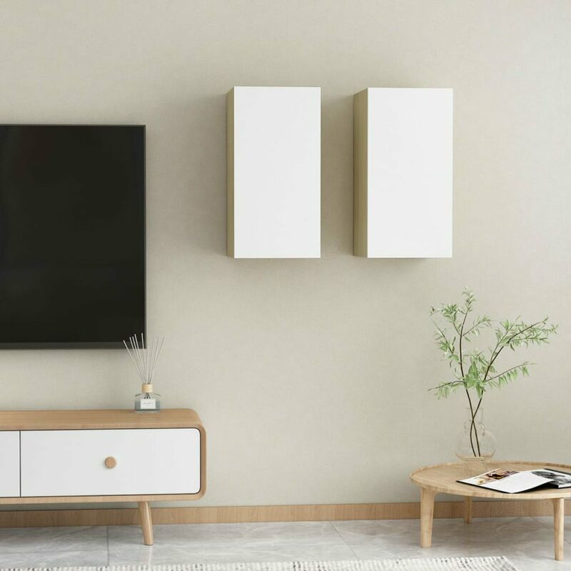 

Muebles de TV 2 uds aglomerado blanco roble Sonoma 30,5x30x60cm
