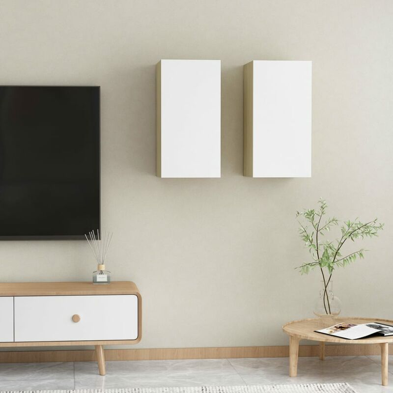 

Muebles de TV 2 uds aglomerado blanco roble Sonoma 30,5x30x60cm